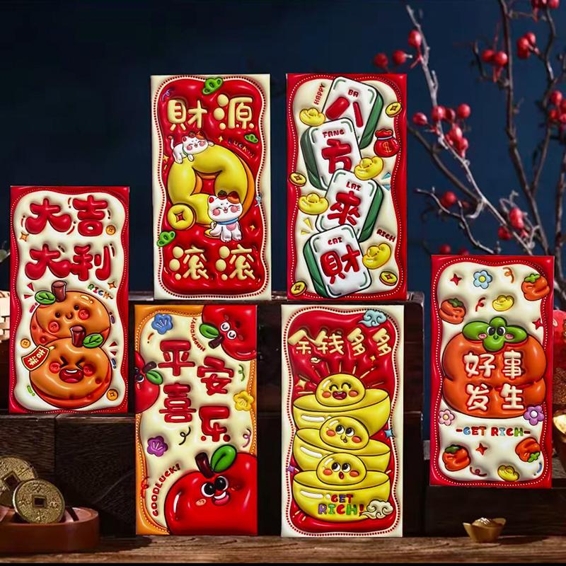 6Pcs 3D Red Envelope Horse Year Spring Festivl Hongbao Lucky Money Bag Traditional Money Pouch  New Year Decoraion