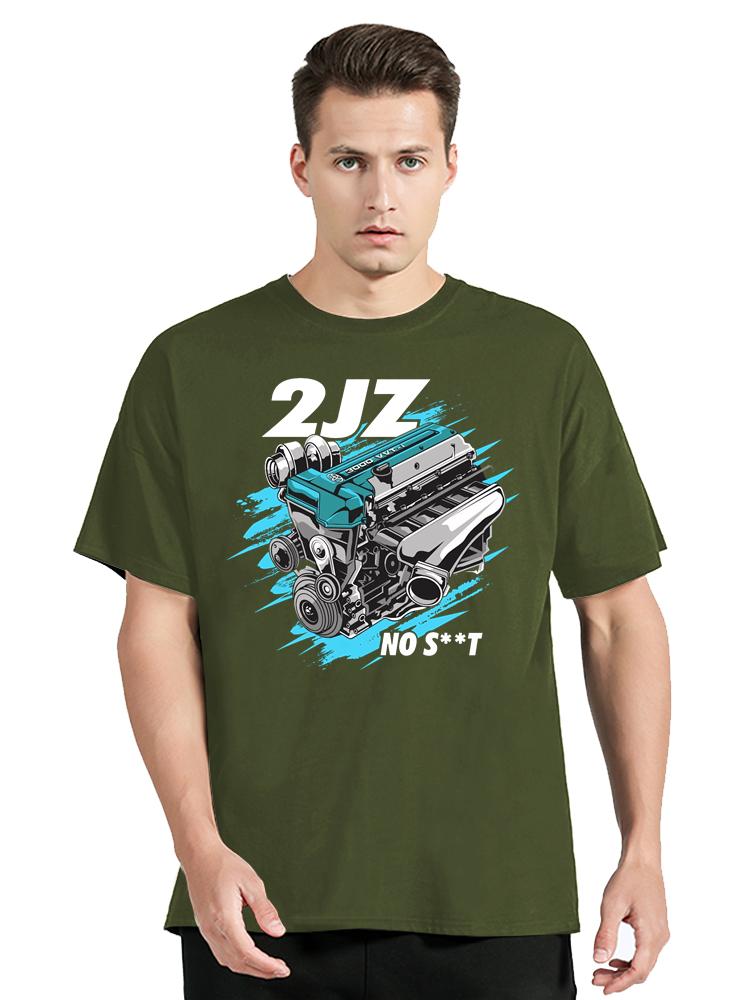 Japan Car 2JZ Engine Turbo Tuning JDM Printing T-Shirt Custom Casual Cotton O-Neck Tshirtunisex Clothing Oversized T Shirt