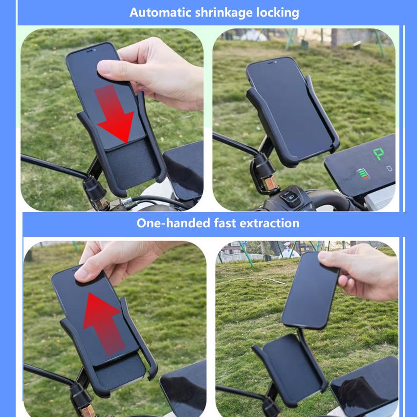 Motorcycle Bicycle Phone Holder Mount Handlebar Rearview Mirrow Quick Lock Support Telephone Stand Anti-slip Bike Scooter Clip