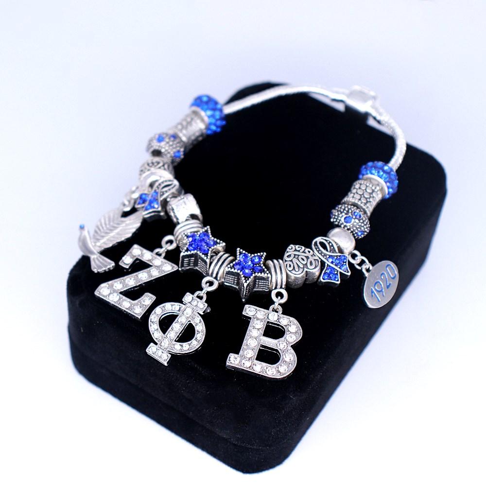 Graduate School Society Club Souvenir Dove 1920 Greek Letter Zeta Phi Beta Charm Sorority Bracelet for Finer Women синий