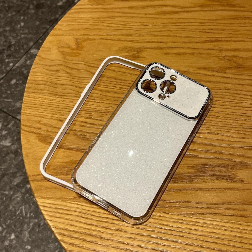Luxury Shiny Glitter Camera Large Window Case For iPhone 17 Air 16 15 14 Plus 13 12 11 Pro Max Shockproof Bumper Glossy Cover