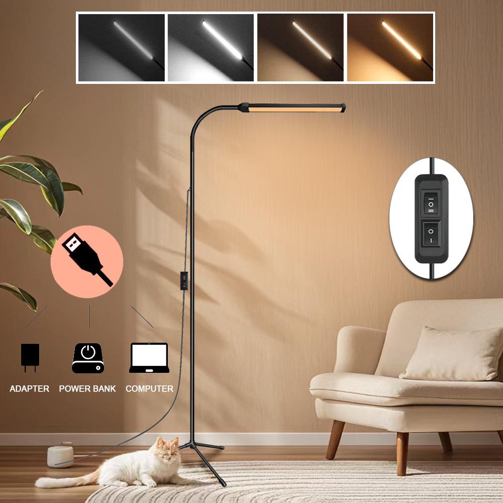 New LED Eye-Caring Floor Lamp Dimmable 3Light Modes with Flexible Gooseneck Height Adjustable USB Home Reading Light for Bedroom