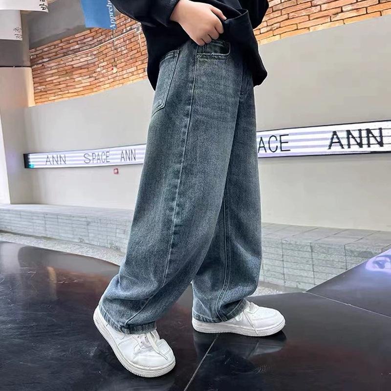 Guttejeans med vide ben 2025 - Vår- og høststil, kjekke sportsbukser for store gutter