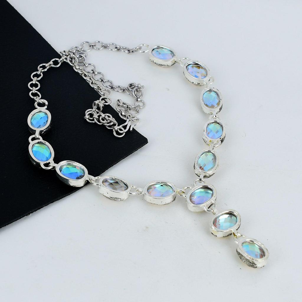 Amazing Mysitc Topaz Gemstone Handmade 925 Sterling Silver Necklace, Mysitc Topaz Silver Necklace For Wife, Unisex Necklace, Wadding Gift