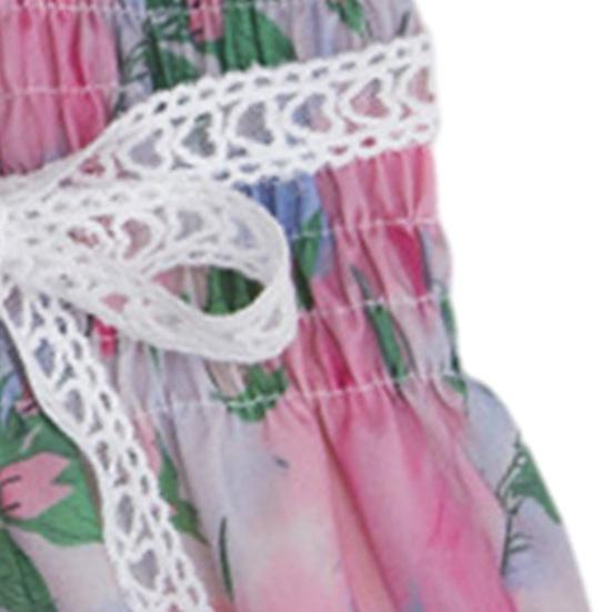 Dog Princess Dress with Floral Pattern Ruffle Sleeveless Puppy Summer Dress with Lace Bow Elastic Breathable Pet Clothes for Small Dogs Cats