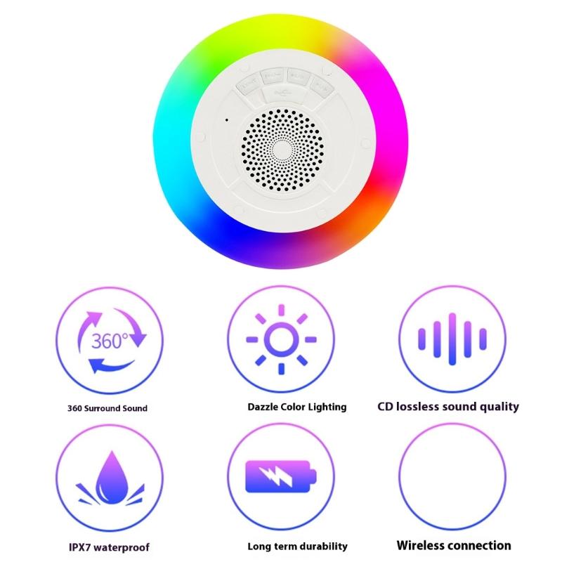 Floating Speaker for Pool Waterproof Portable Speaker Wireless Floating Stereo Speaker with Led Light Shower Speaker