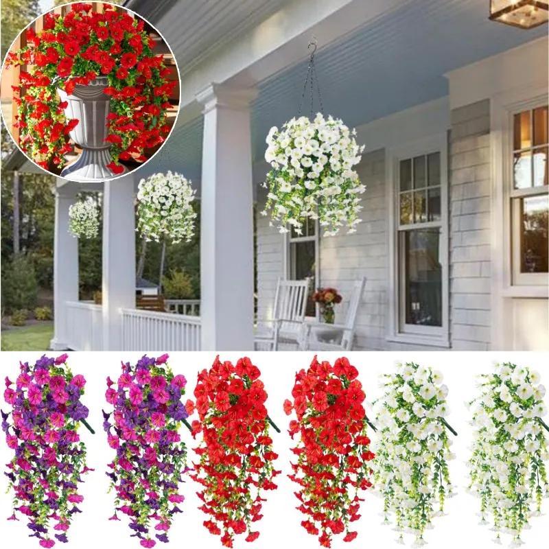 Artificial Morning Glory Wall Hanging Faux Violet Plants Hanging Flowers Simulated Leaf Vines for Home Garden Wedding Decora