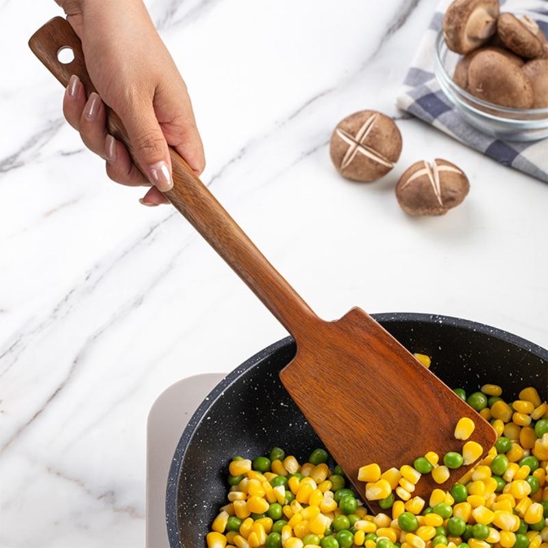 Nonstick Pan Wooden Spatula High Temperature Resistant Acacias Kitchen Tool Ergonomic Grip For Flipping Stirring Serving