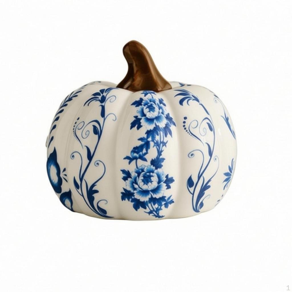Ceramic Pumpkin Ornament Chinoiserie Decoration Blue-and-White