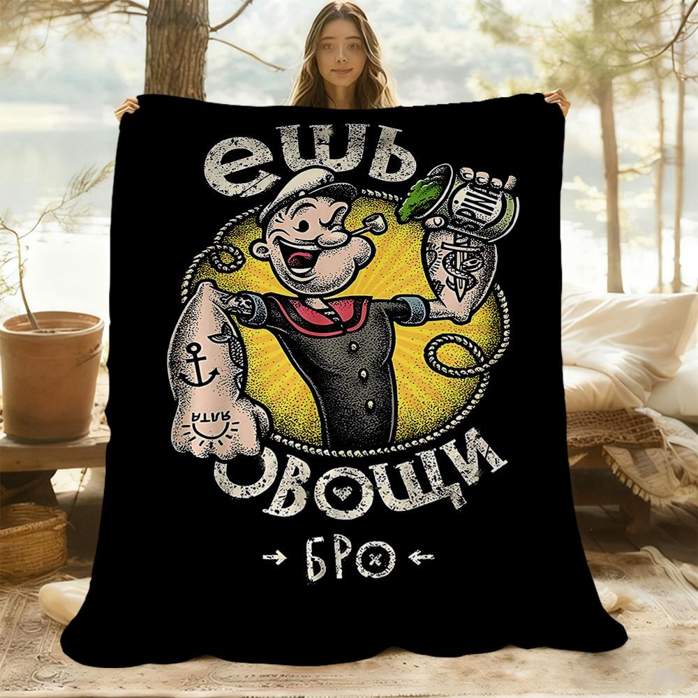 1pc Popeye the Sailor All-Season Comfort, Outdoor Flannel Blanket - Soft, Warm & Cozy for Naps, Camping & Travel 065