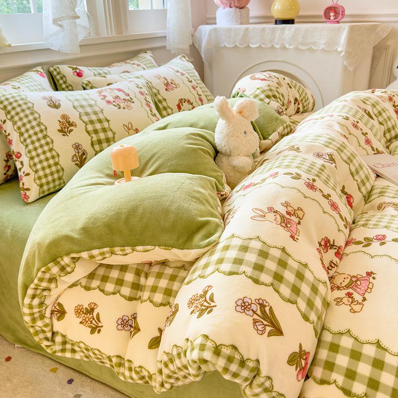 Thickened Milk Fleece Quilt Cover Single Piece Coral Fleece Quilt Cover Four-Piece Set Double-Sided Flannel Fleece