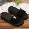 Fashion Fashion Pearl Bear Decor Wedge Slippers Women New Weightlight Elastic Band Black Sandals Woman Plus Size Non Slip Slides Female
