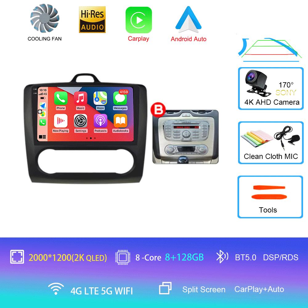 Android 14 Car Radio Autoradio For Ford Focus 2 Mk2 2004 - 2011 GPS Navigation Multimedia Player Carplay Stereo WIFI 360 Camera