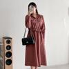 Shop Women Waistband Collar Neck Button Half Open Flare Long Dress Beige Cat W