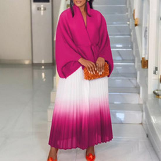 Women's Summer Fashion Print Dress with Turn-Down Collar and Long Sleeves