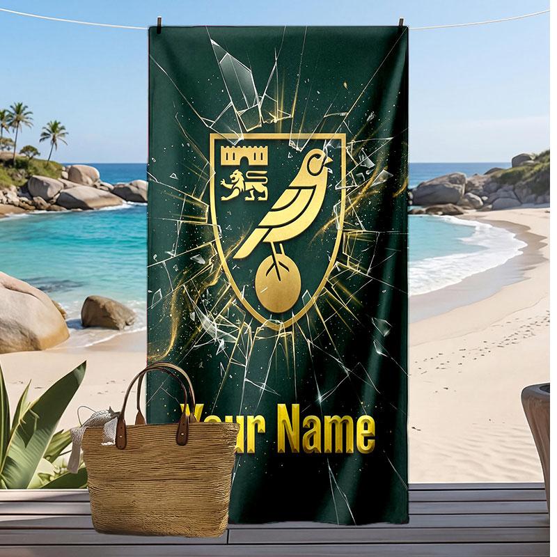 Norwich City Personalized Printed Beach Towel Soccer Logo Support Custom Name Text Absorbent Towel For Sport Travel Special Gift