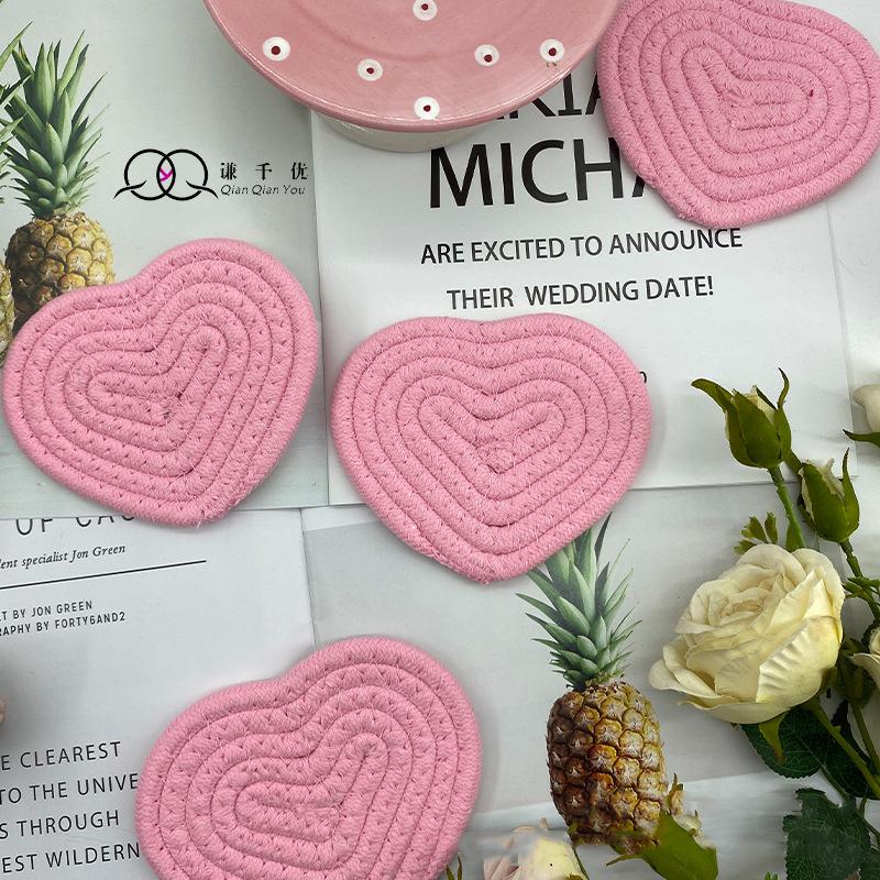 4Pcs Cup Coasters For Drinks Absorbent Woven Coaster Set Farmhouse Cloth Fabric Cup Coasters For Coffee Tea Valentine'S Day Gift