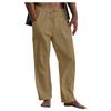 Men's linen drawstring casual pants summer solid color beach trousers loose sports casual cotton and linen trousers