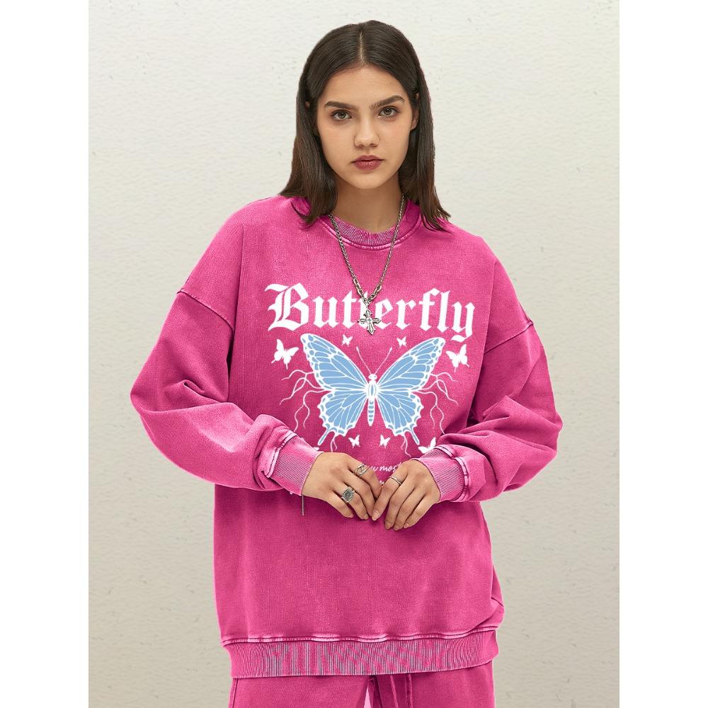 

Lightning Butterfly Art Character Pattern Woman Washed Sweatshirt Loose Cotton Pullovers Casual Sportswear Clothes XL