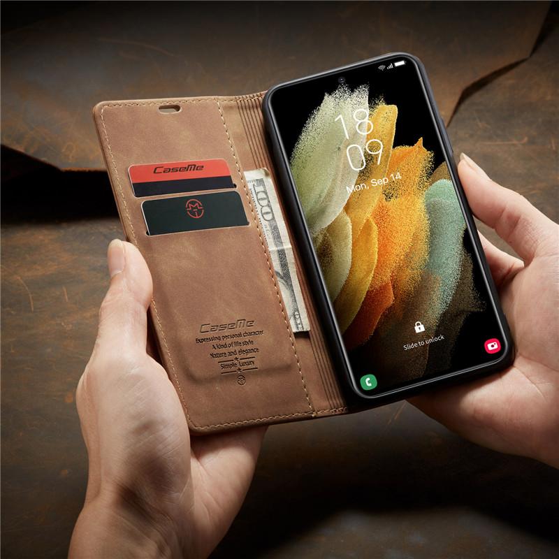 For Samsung Galaxy S21 S22 Ultra Case Leather Magnetic Flip Cover Coque Samsung Galaxy S21+ Plus Etui Galaxy S21 5G Wallet Cases
