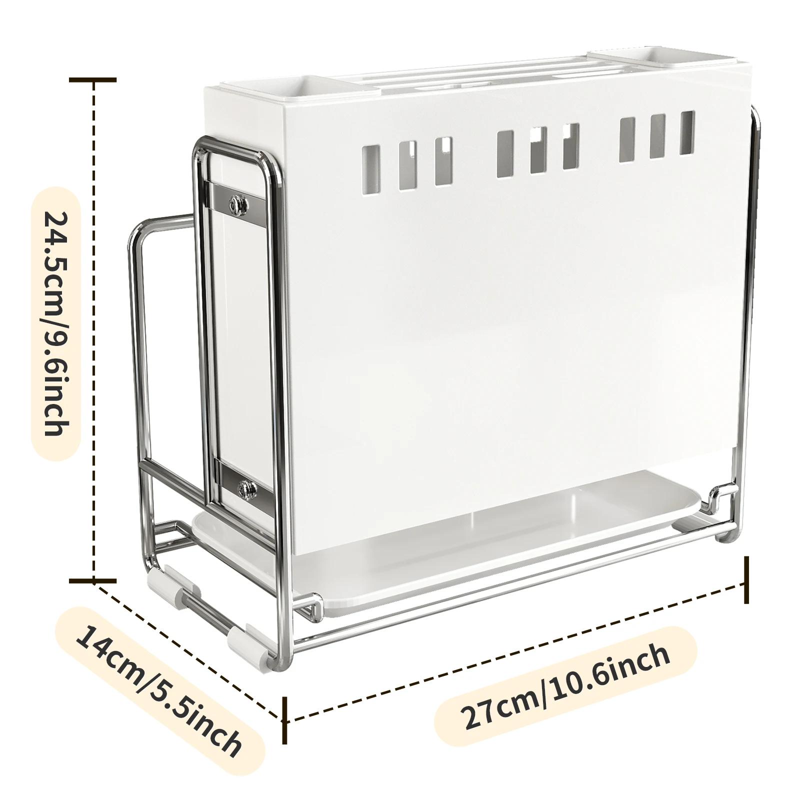 

Wall-Mounted Kitchen Knife Storage Rack, Punch-Free Stainless Steel Holder, Black/White Space-Saving Organizer for Utensils