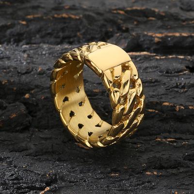 Thick Cuban Chain Men's Rings Personalized Polished Stainless Steel Trendy Jewelry Punk Chunky Anillos Rock ID Accessory