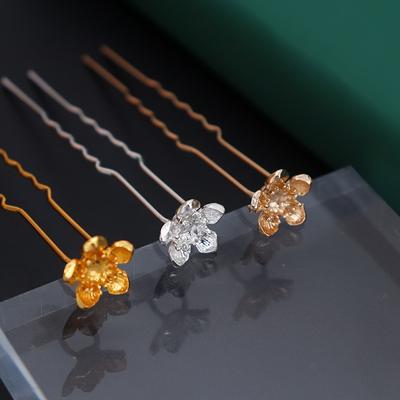 Alloy Electrophoresis Color-Preserving Plum Blossom Tray Diy Antique Hairpin Body, Retro Diamond-Encrusted Step Hairpin Body