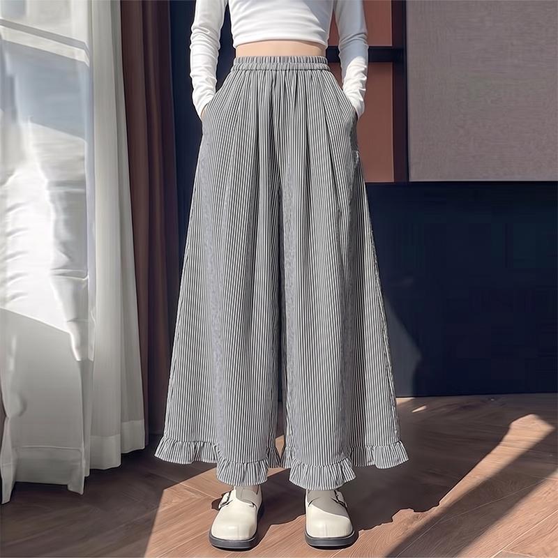 ZANZEA Women Casual Elastic Waist Loose Stripe Print Wide Leg Pants