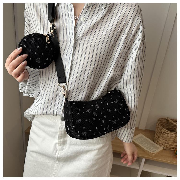 Polka Dot Bow Corduroy Shoulder Underarm Bags for Women Lightweight Portable Ladies Crossbody Bag Outdoor Handbag Coin Purse