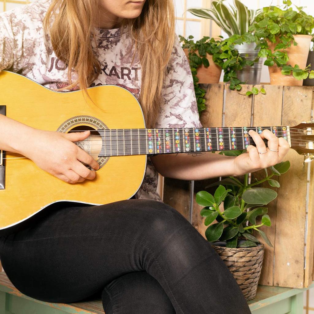 Kwmobile Guitar Fingerboard Arrangement Sticker Fret Sticker Color Coded For Beginners Kids Practice Dual Use Transparent - - Acoustic/Electric -