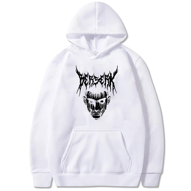 Флисовые толстовки в стиле хип-хоп для мужчин и женщин Y2k пуловер с принтом толстовка в стиле манга Harajuku Guts толстовка с капюшоном Griffith толстовки оверсайз XS белый 1619₽