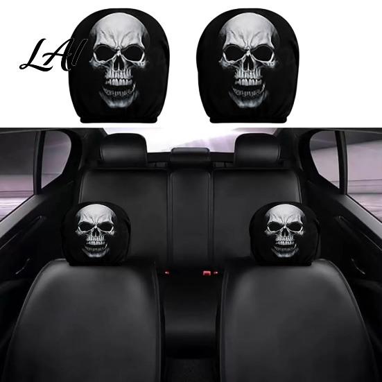 Soft Polyester Headrest Slipcovers 2Pcs Halloween Car Covers Creepy Ghost Face Seat Customized Auto Interior Styling Protector Breathable Decor for