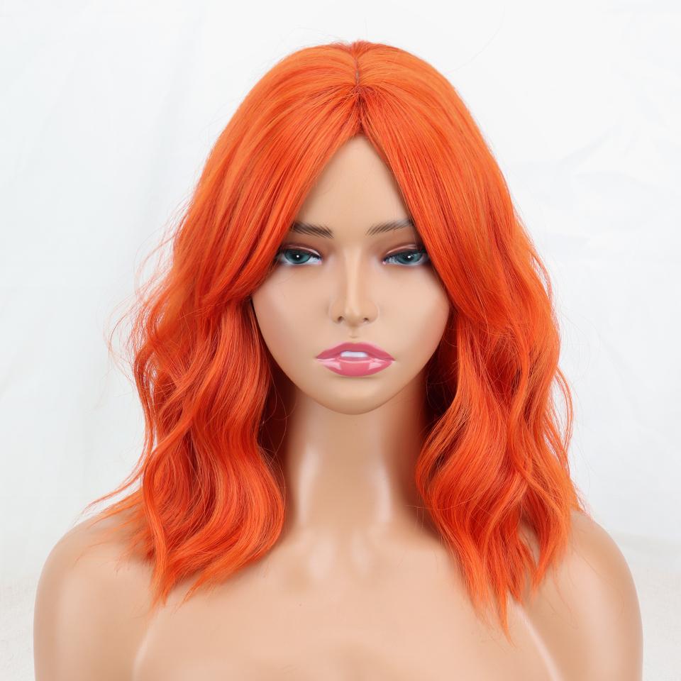 MISS WIG Brown Ombre Blonde Synthetic Fiber Wig with Natural Bangs Women Ash Blonde Shoulder Length Wavy Wig for Women