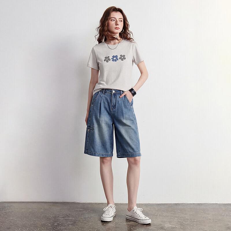 Chuyu Women's Flower Embroidered Cotton T-shirt
