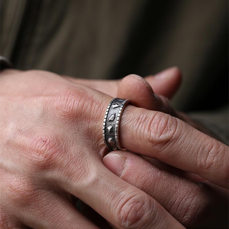 Adjustable Open Ring Men Women Geometric Ice Floe Design Vintage Copper Statement Jewelry