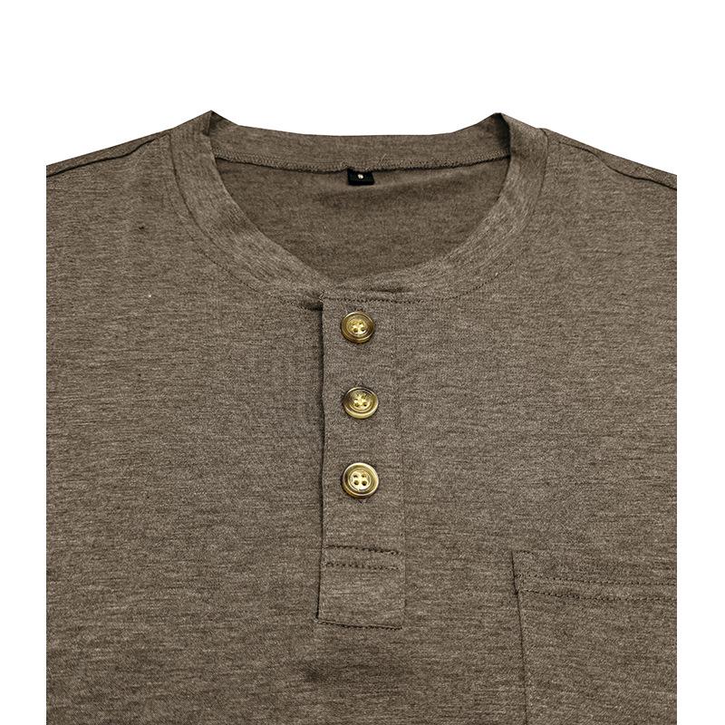 2024 Summer Men's Henley Short Sleeve T-shirt - European & American Style Crew Neck