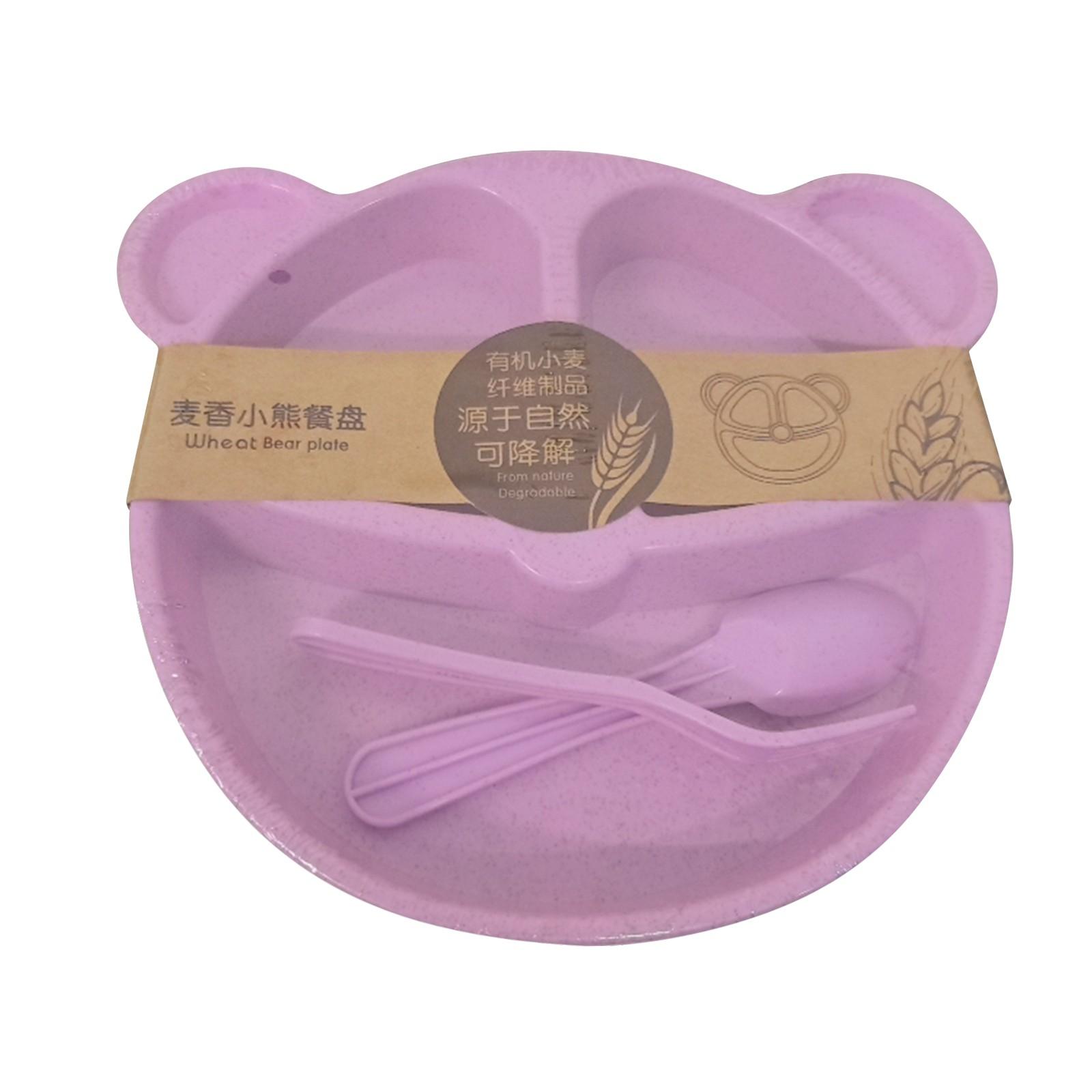 

Соломенная мультяшная детская тарелка для еды, набор столовых приборов для школьников и детей детского сада, набор из 3 предметов One Size розовый