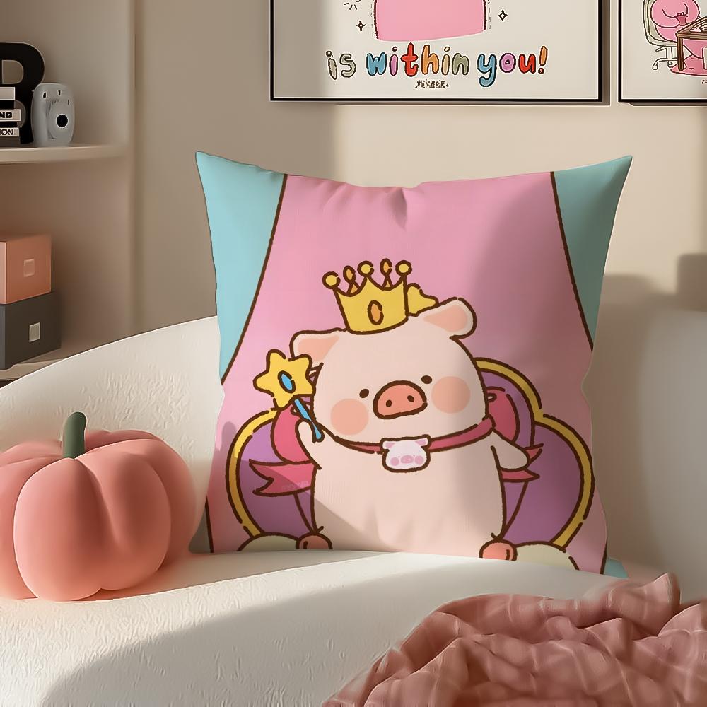 Cartoon LLulu Pig Pink Cushion Cover Pillowcase Short Plush Invisible zipper Room Sofa Cushion Cover