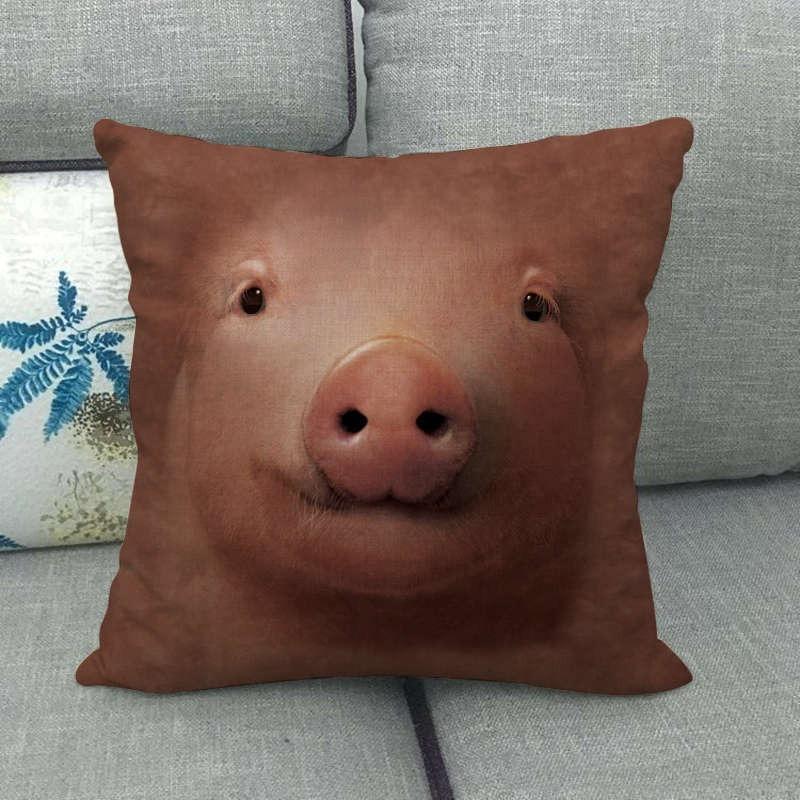 Realistic Animal Face Cushion Cover 2D Flat Print Cat Pig Orangutan Peach Skin Pillowcase For Sofa Living Room Home Decor 45X45