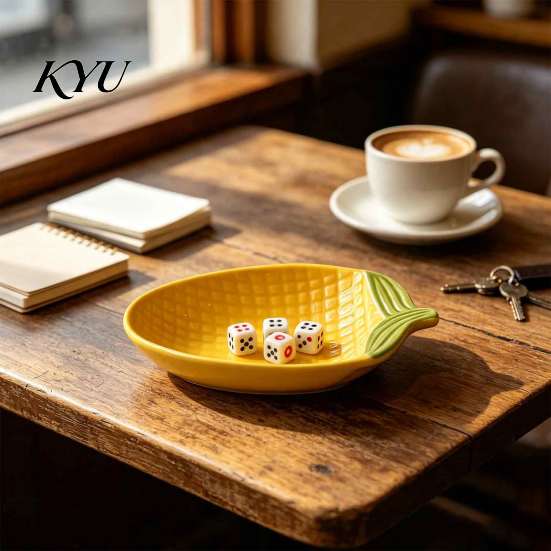 Coin Storage Container for Home Ceramic Mahjong Dice Tray, Carrot/Pineapple/Corn/Lemon/Pumpkin Shape, Decorative Gaming Desk Organizer Chips