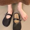 Hollow woven bag head half slippers women's summer wear 2025 new flat-bottomed breathable one-pedal hole shoes sandals