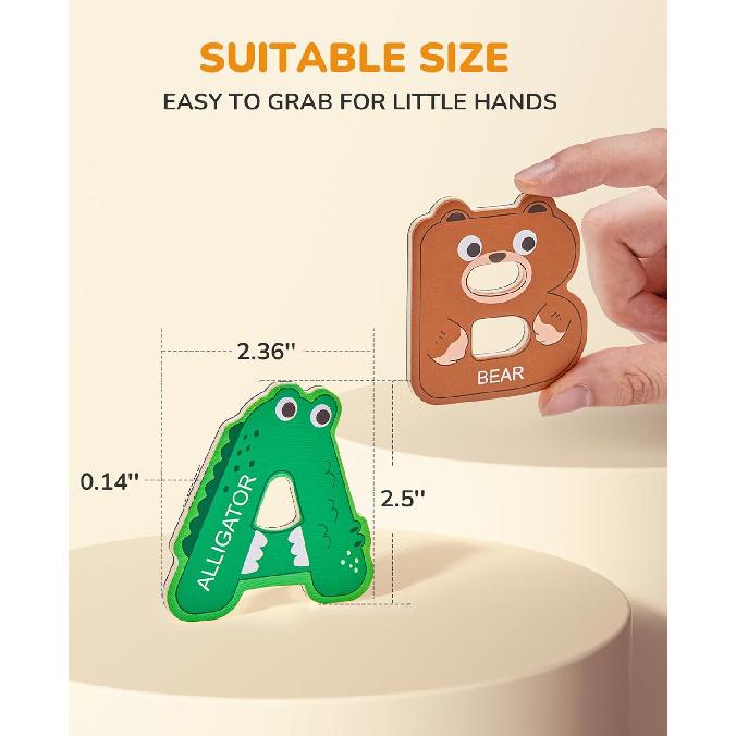 JoyCat Wooden Thick Alphabet Magnets for Toddlers Fridge Large Size Cute Animal Colorful ABC Magnetic Letters 26 Uppercase Letters Educational Toy
