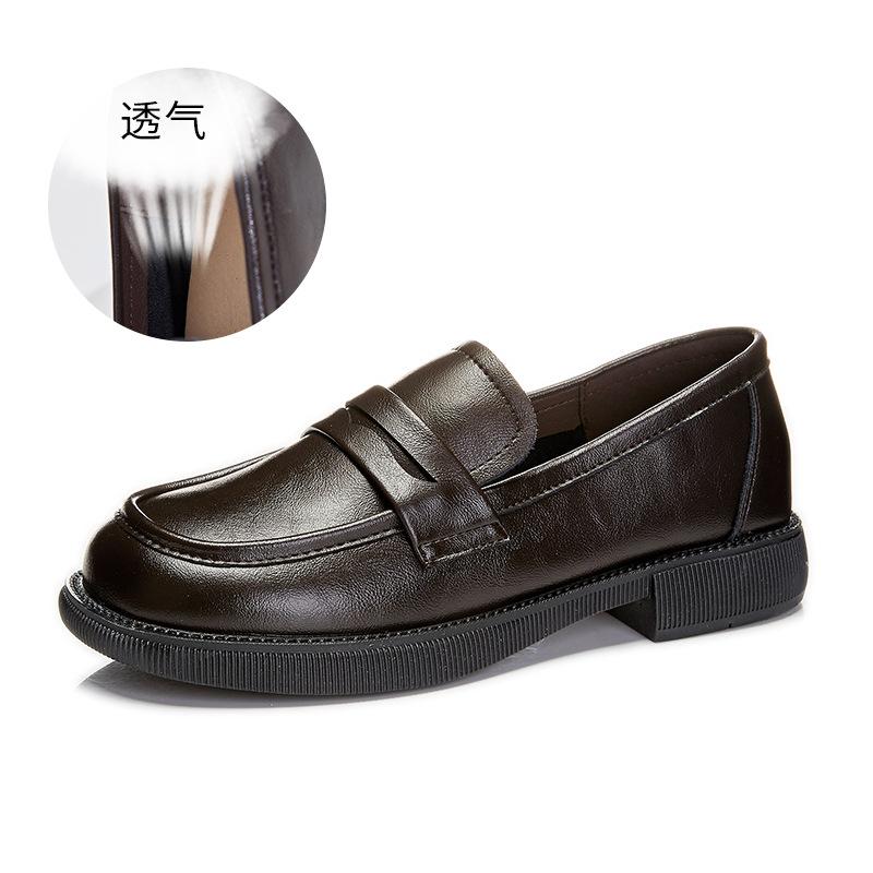 Leather Loafers Women's 2025 Spring New Light Mouth Low Heel Solid Color Single Shoes Women's British Style Girls Small Leather Shoes Women