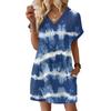 Women's Fashion Print V-Neck Short Sleeve Pocket Casual Pullover Dress