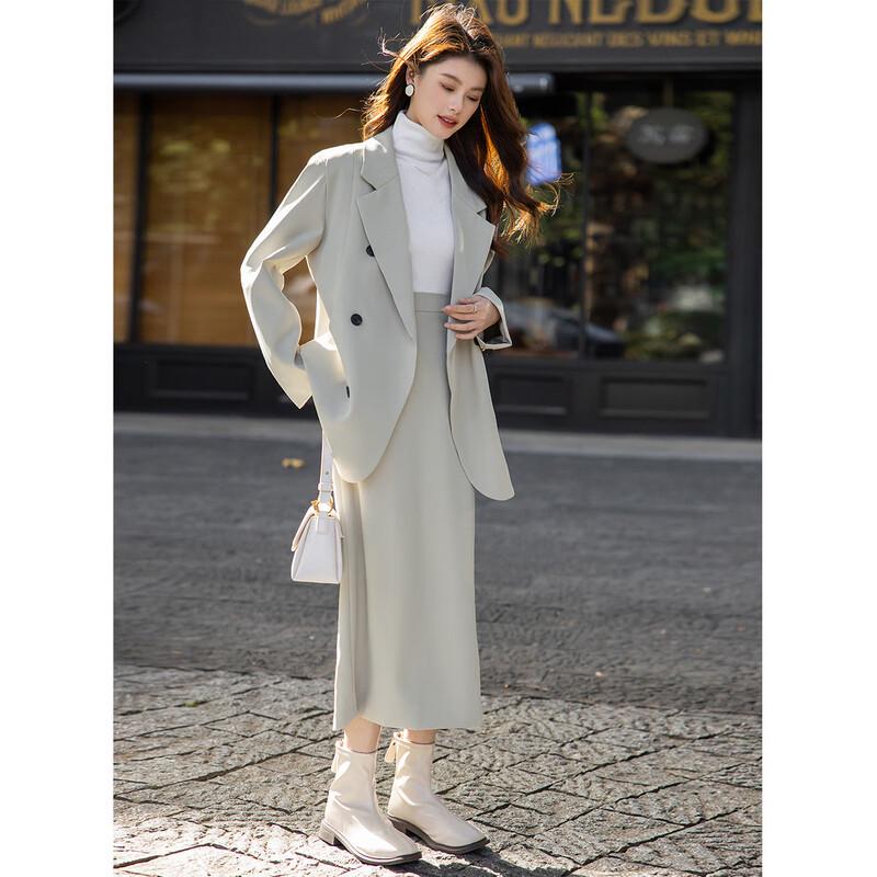 Mocana Damen Elegantes Langarm-Blazer- & Rock-Set