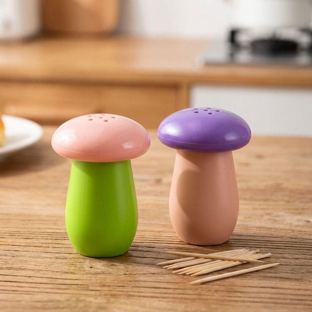 Funny Cartoon Dopamine Mushroom Toothpick Box Color-blocked Drop-proof Toothpick Tube Plastic Sealed Desktop Ornament Restaurant
