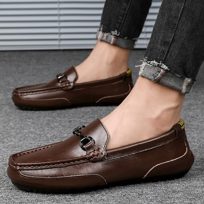 Frühling Sommer Herren Loafer Lässig Leder Herrenschuhe Einfach Mocasins Slip-On Fahrerschuhe Outdoor Bootsschuhe Handgemacht Faul Flach