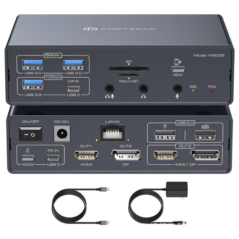 

USB-C Input, HDMI/DP Selectable Output, Ethernet, USB 3.0/3.2, and 18W Fast Charging Hub HDMI+DP Output with USBC Input чёрный