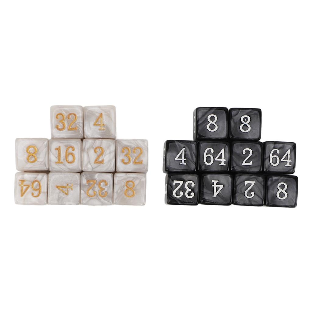 20pcs Numbered Dice Square Corner Multiple of 2 Number Pearl White Black Plastic Dice for Board Game