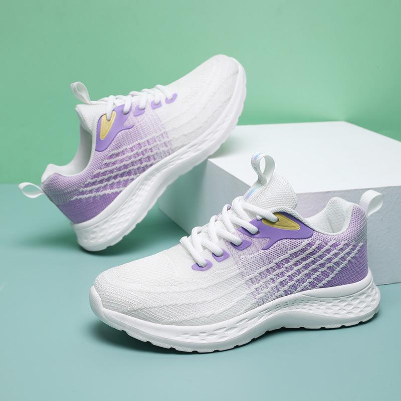 Simple casual comfortable sports shoes gradual change purple color matching thick sole comfortable commuting outdoor breathable mesh flying woven shoe